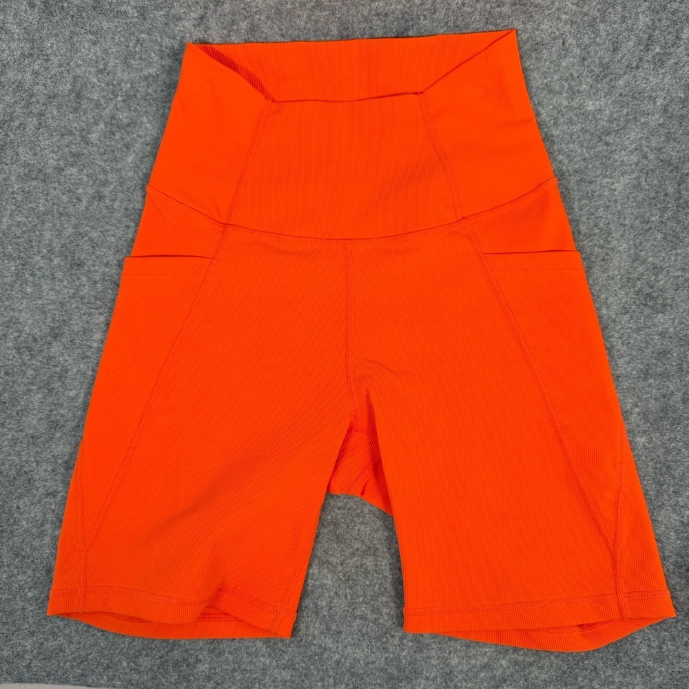 Wilo the Label Ribbed Bike Shorts Womens Small Bright Orange Tight Fit Athletic